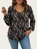 Ropa Europea y Americana Transfronteriza para Mujer Tallas Grandes, Nuevos Tops Vintage de Otoño con Estampado Floral, Camisas de Gasa con Cordones y Cuello en V de Manga Larga