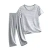 Conjunto de Pijama Listrado Infantil Tanghui Modal 2025 Verão Fino Respirável Casual Unissex para Crianças Maiores