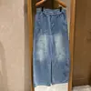 Jeans Confortáveis de Cintura Alta Versáteis com Padrão de Estrelas Lavadas Estilo Coreano, Calças Vintage Largas Bordadas Slim-Fit que Cobrem os Quadris para Mulheres