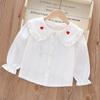 Camisa de Manga Larga para Niña Transfronteriza, Estilo Primavera y Otoño, Algodón Puro, Cuello, Ribete de Encaje, Top Estilo Coreano, Ropa Infantil de Comercio Exterior para Niñas, Clase A