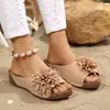 Nuevas Chanclas de Plataforma con Cuña de Tela Floral de Comercio Exterior para Mujer Sandalias Gruesas para Playa al Aire Libre Transfronterizas wish