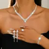 Conjunto de Joias de Colar de Noiva Ecológico Eu, Brincos de Zircônia de Cristal Modernos e de Alta Qualidade, Colar, Pulseira, Anel para Mulheres