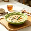 Cerámica Verde Retro Vajilla Cuenco Pétalo Plato Largo Mantequillera Tetera Taza Vajilla Doméstica de Hotel Venta al por Mayor Transfronteriza