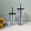 Novo copo plástico transparente de camada dupla copo de água criativo plástico PS design de canudo multi-especificação copo com canudo confortável atacado