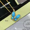 Collar de Trébol de Cuatro Hojas Modelo Nuevo 18K Mariposa Turquesa Collar Totalmente Diamantado Cadena para Clavícula Lazo de Madreperla Blanca Diamantes Rosas y Amarillos