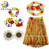 Venta Caliente Traje de Falda de Hierba Hawaiana Corona Gafas para Fiesta en la Playa Adulto Falda de Hierba Tela de Poliéster Corona Sujetador