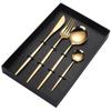 Juego de cuatro piezas de cuchillo, tenedor y cuchara de acero inoxidable con mango plano, juego de cubiertos portugueses, chapado en oro, color mágico 410, regalo para celebridad de internet, cuchillo y tenedor