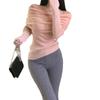 Camiseta Base de Manga Larga Off-Shoulder Estilo Coreano 2026, Suéter de Punto Ajustado Corto Rosa Estilo Suave con Escote de Una Línea
