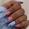 Unhas Francesas Azuis Claras de Mirtilo Fresco Press-on Longas Amêndoa Simples Frutas Nail Art Suave Removível Unhas Postiças Produto Acabado
