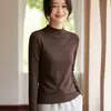 Suéter de punto de manga larga con cuello alto a la mitad, estilo casual para mujer, corte ajustado, acanalado, capa base versátil, top interior de moda