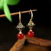 Nuevos pendientes de estilo chino con esmalte cloisonné y calcedonia natural, accesorios versátiles vintage de nicho estilo chino para Hanfu y cheongsam