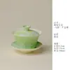 En el Bosque, Regresando a los Pinos - Taza Gaiwan Creativa Tres Talentos con Banco de Sauce Pintado a Mano, Juego de Té Kung Fu de Lujo Ligero para el Hogar, Tazón de Ofrenda de Té para Mujeres