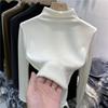 Camiseta básica de cuello medio alto japonesa y coreana para otoño e invierno, color sólido para mujer, nuevo estilo, cálida con forro polar, interior ajustado