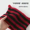 Gorro de Punto Personalizado a Rayas de Bloques de Color Otoño e Invierno Transfronterizo con Orejas de Gato Diabólico Lindas, Gorro de Lana Caliente
