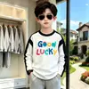 Camiseta íntima de algodão puro para meninos, novo estilo primavera/outono, top da moda com manga raglan, camiseta de manga comprida para meninos mais velhos