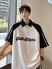 Marca Americana de Moda Camiseta de Manga Corta con Cuello Polo para Hombre 2025 Verano Nuevo Retro Manga Raglán Moda Urbana Versátil
