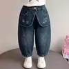 Calça de Primavera e Outono para Meninas 2026 Novo Modelo Adolescente Estilo Coreano Tendência Calça de Perna Larga Moda Solta Casual para Meninas