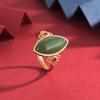 Retro estilo S925 prata banhado a ouro Hetian anel de jade Xiangyun oco estilo palácio das mulheres anel de abertura ajustável