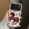 Funda de Carcasa con Cubierta Completa para Lente de iPhone 17 Pro Max de Dibujos Animados de Caballo y Flor de Peonía para iPhone 16 Pro y 15 Dos en Uno