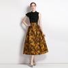 Uma geração de senhoras da moda vintage gola alta cor preta combinando vestido jacquard de indústria pesada vestido de luxo leve roupa de noite
