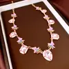 Collar y conjunto de pendientes con colgante de mariposa redonda con incrustaciones de diamantes y goteo de aceite para mujer, joyería de lujo ligero y sofisticada