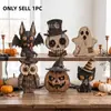 Adornos de madera de personajes de Halloween, patrones impresos en 2D combinados con decoraciones de bandeja rústicas de otoño de varias capas