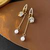 Brincos Elegantes de Zircônia Tulipa com Borla de Pérola de Imitação e Agulha de Prata, Brincos Fashion, Delicados, Elegantes, Sofisticados e Versáteis para Mulheres