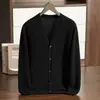 Suéter masculino de cashmere de montanha com sete agulhas e fios duplos, cardigan de inverno com decote em V, casaco de lã tricotado com abotoamento simples