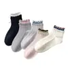 Calcetines Finos de Malla Lindos para Primavera-Verano con Bordes Fruncidos, Calcetines Cortos Transpirables de Moda con Bloques de Color y Puños de Doble Canalé para Estudiantes y Deportes