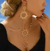 Xiyin Europeo y Americano Más Vendido Retro Dios del Sol y Diosa de la Luna Asimétrico Exagerado Set de Pendientes y Collar de Luna y Sol