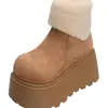 Botas de Nieve de Moda con Forro de Piel para Aumentar la Altura para Mujer, Nuevo Estilo Otoño e Invierno 2026, con Forro Polar Adicional y Suela Gruesa, Zapatos de Algodón Estilo Birkenstock con Punta de Mango