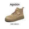 Botas Augu Shiden Martin Marrom para Mulheres 2026 Nova Coleção Outono Sola Grossa Estilo Britânico Botas Amarelas Cano Médio Cadarço Botas Curtas