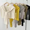 Novo xale de tricô vazado para mulheres, estilo coreano, versátil para o escritório e ambientes com ar condicionado, cor sólida, design com nós, perfeito para usar sobre camisas.