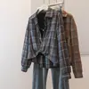 Conjunto de Dos Piezas para Mujer Talla Grande Estilo Coreano Elegante Camisa a Cuadros Retorcidos Cepillados Diseño con Sentido Trendy Top Adelgazante