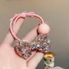Elástico de Cabelo Delicado e Doce com Laço de Strass Rosa para Mulheres, Elástico de Cabelo Dupla Trama com Pedras Redondas de Alta Elasticidade, Elástico de Cabelo Moderno Estilo Coreano