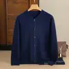 Otoño e Invierno Nuevo Suéter de Punto Cardigan Casual de Manga Larga con Cuello Alto de Capa de Aire 100% Lana Pura para Hombre Manga Larga