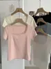 Camiseta de Manga Corta con Cuello Cuadrado y Ribete de Encaje KEKEZOON 2026 Verano Nuevo Top Corto de Chica Popular 8471