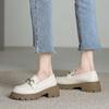 Accesorios Cuero Zapatos de Mujer Slip-on Primavera y Otoño Tacón Grueso Falda Cabeza Redonda Hebilla Metálica Suela Gruesa Zapatos de Cuero Británicos Mujer Cara Suave