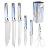 Juego de 7 Cuchillos de Cocina con Mangos con Patrón de Mármol y Bloque para Cuchillos, Acero Inoxidable, 7 Piezas, Cuchillo de Chef, Cuchillo para Frutas, Utensilios de Cocina, Cuchillo de Cocina