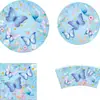Amazon Mariposa Azul Temática Fiesta de Cumpleaños Decoración Ambiente Platos Desechables Vasos de Papel Sombreros Mesa