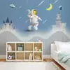 Papel tapiz de habitación infantil de nave espacial, habitación de niño, mural de cohete de dibujos animados, tela de pared de fondo para jardín de infantes