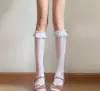 Calcetines de estilo japonés hasta la pantorrilla con ribete de encaje Lolita, Calcetines largos finos de moda para mujer de verano estilo JK escolar