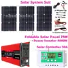 Painel solar 75W recarregável USB energia externa armazenamento de energia sistema solar completo inversor 4000W controlador