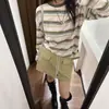 Camisa Manga Longa Listrada Colorida Estilo Preguiçoso Solta Proteção Solar Top Camiseta Cardigan Listrado Feminino Dongdaemun Coreano
