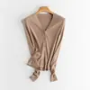 Cardigan de punto fino de seda de morera a rayas de color liso estilo francés, cuello en V, manga larga, corte ajustado, adelgazante, para ir al trabajo, primavera y verano, para mujer