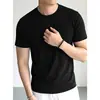 Camiseta Masculina de Algodão Romano Pesado de Manga Curta Gelo Seda Toque Fresco Gola Redonda Top Branco Design Patchwork Verão Meia Manga