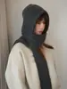 Novo Estilo Chapéu de Lã Grossa Estendido com Capuz Integrado para Mulheres, Quente de Inverno, Proteção para as Orelhas, Antifrio