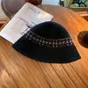Chapéu Bucket de Tricô Jacquard Colorido Vintage para Mulheres, Faz o Rosto Parecer Menor, Recomendado por Influenciadores do Xiaohongshu, Chapéu de Pescador