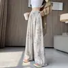 Pantalones Boho de Lino Seda de Hielo con Estampado Retro de Pierna Ancha para Mujer, Delgados, Holgados con Caída, Pantalones Casuales Adelgazantes