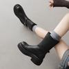 Botas de Piel de Vaca Cómodas con Plataforma para Personas Bajitas 2025 con Tacones Gruesos Altos, Hebilla de Cinturón, Punta Redonda, Botas de Cuero Genuino de Media Pantorrilla